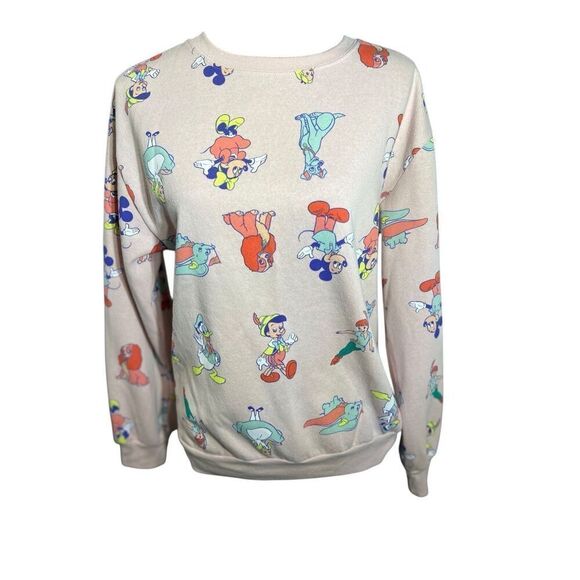 Disney Pink Crewneck Sweatshirt 100 Anniversary Size M Characters Knit All Over - Picture 2 of 6